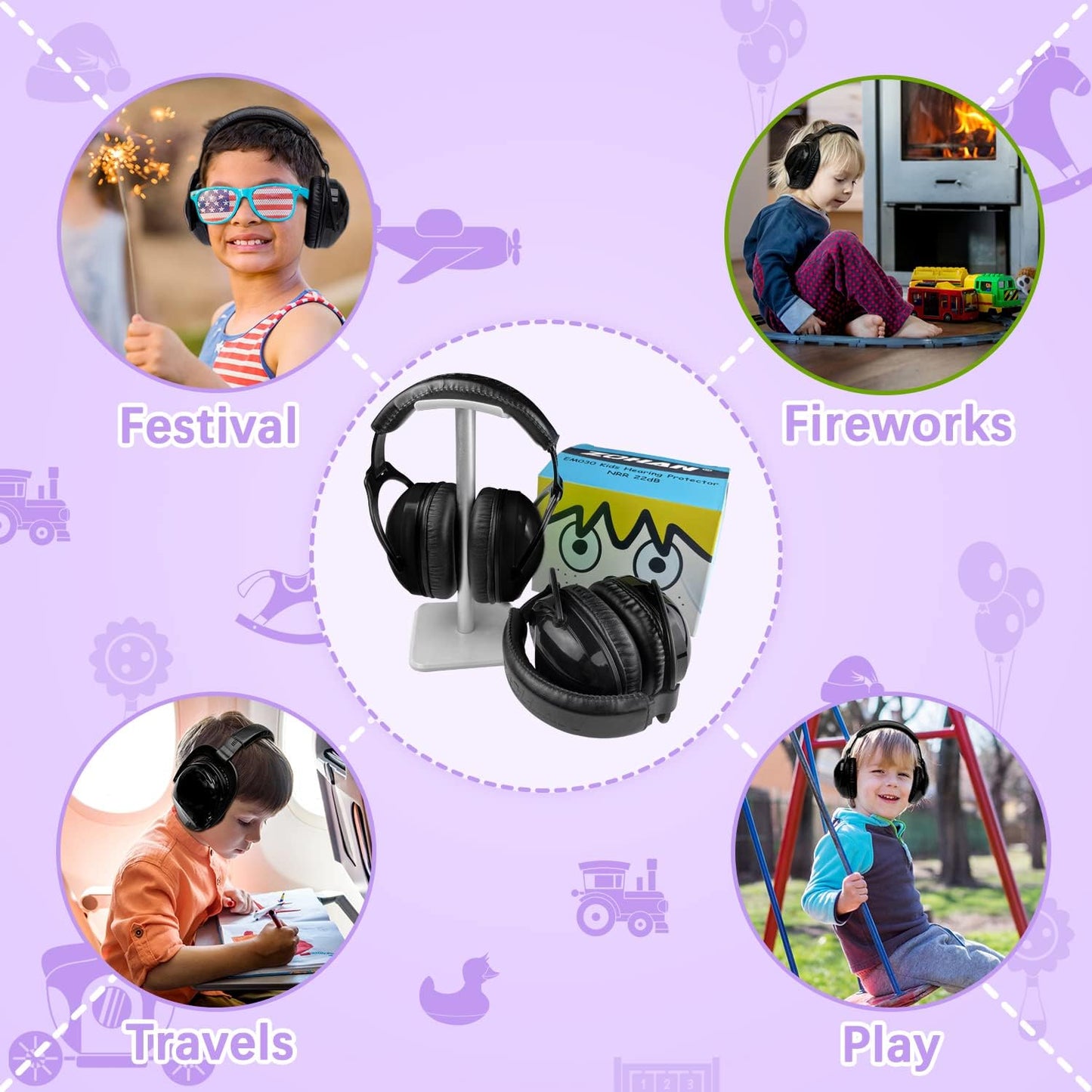 ZOHAN EM030 Kids Ear Protection, Noise Cancelling Headphones Ear Muffs for Autism Sensory, Safety Noise Reduction Hearing Protection for Monster Truck/Concerts/Fireworks/Air Shows