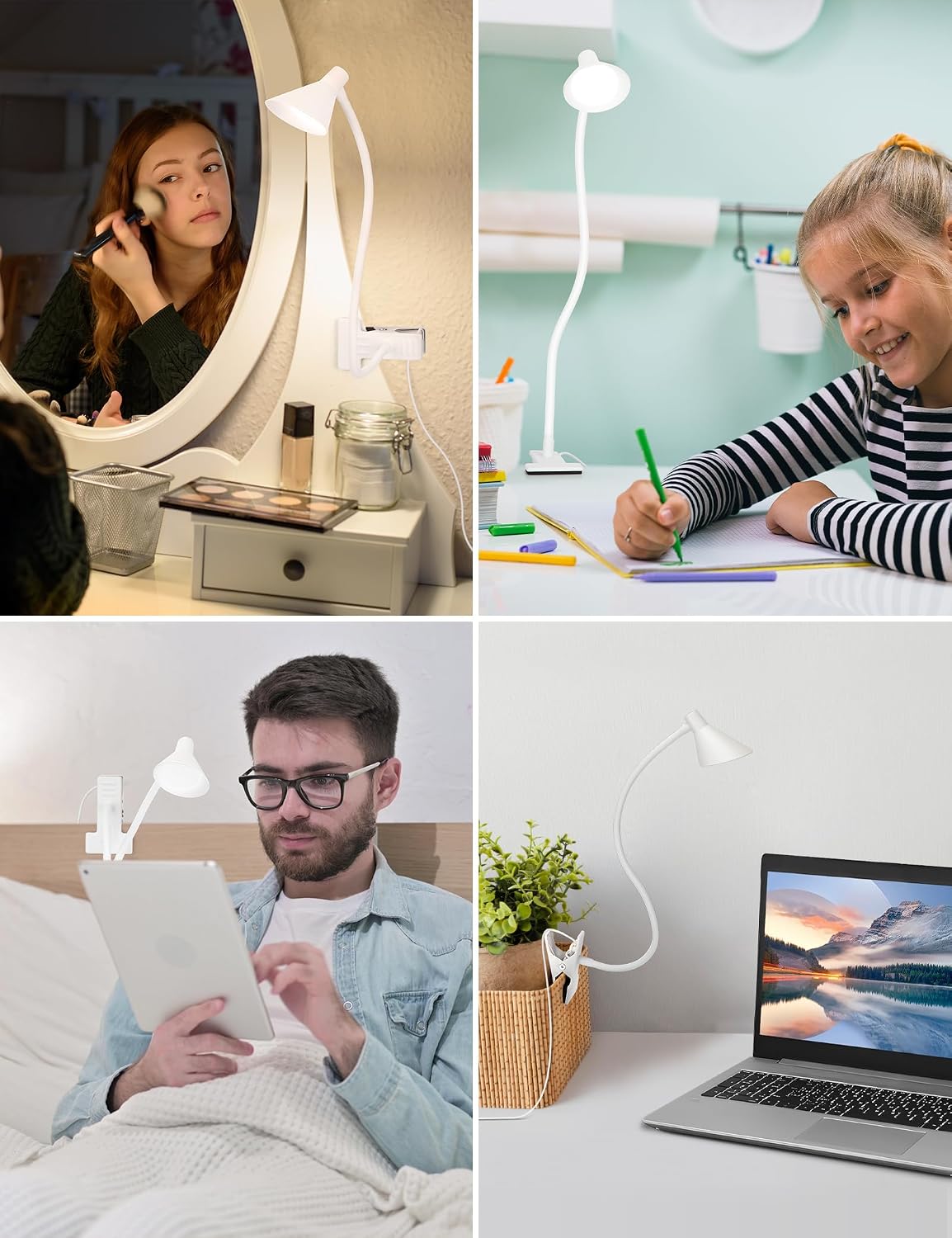 LiFMIRA Clip on Light USB Reading Light 3 Color Modes 10 Brightness Levels Eye Care Clamp Light Flexible Gooseneck Dimmable Reading Lamp Clip on Lamp for Bed Headboard Desk Bedside Dorm (Black)