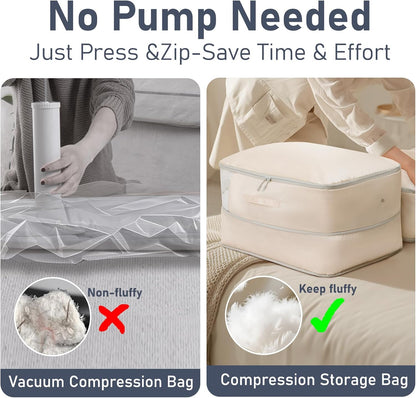 DIMJ Comforter Storage Bag - Blanket Storage Organizer Compression Bags, Large Capacity Ultra Space Saving Self Compression Organize for Bedding, Pillow, Duvet, Sheet Storage with Zipper Window