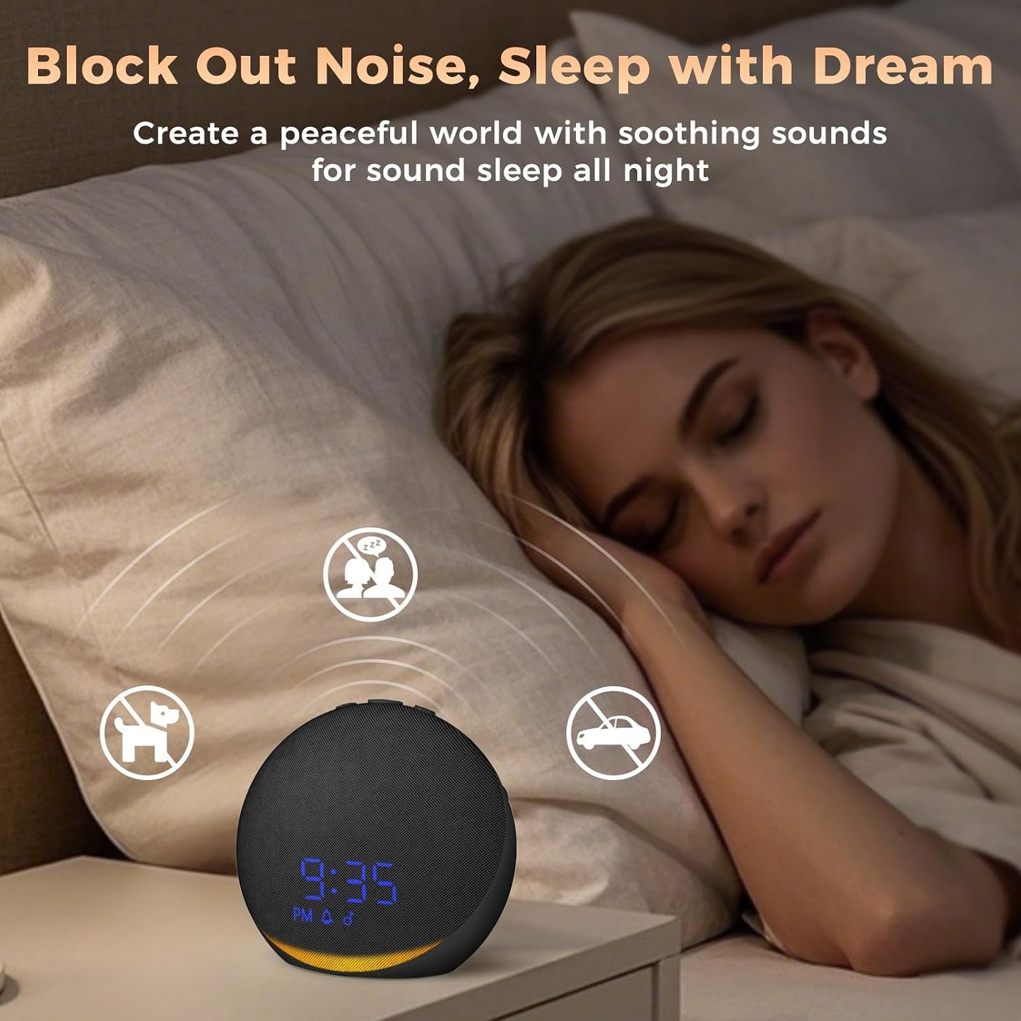 Sound Machine Alarm Clock for Bedroom: 25 Natural Sleep Sounds - White Noise Machine for Adults Kids Baby - Gentle Wake Up Alarm with Bluetooth Speaker - Putty
