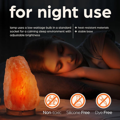 Artnaturals Himalayan Rock Salt Lamp - Natural Glow Night Light -Hand Carved Pink Crystal from Pure Salt - for Rest, Relaxation and Energy - Real Wooden Base (Pink)