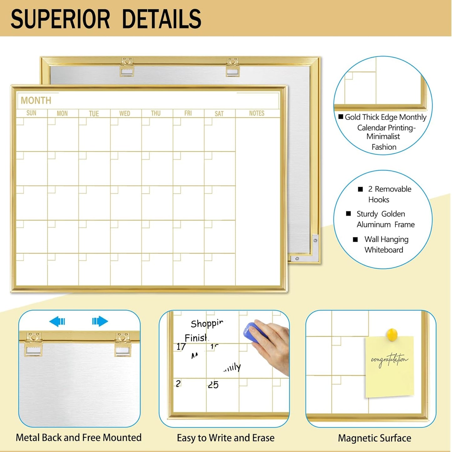 Gold Weekly Dry Erase Board for Wall,12"x16",Gold Metal Frame Weekly Planner Whiteboard for to Do List, Memo, School, Home, Office, Kitchen-GZ