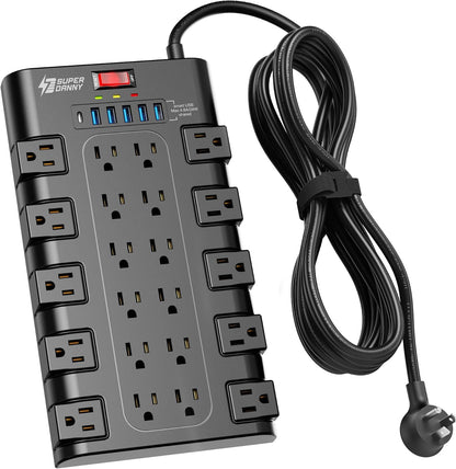 SUPERDANNY Power Strip Surge Protector, 22 AC 6 USB, 2100J, 6.5Ft,1875W/15A