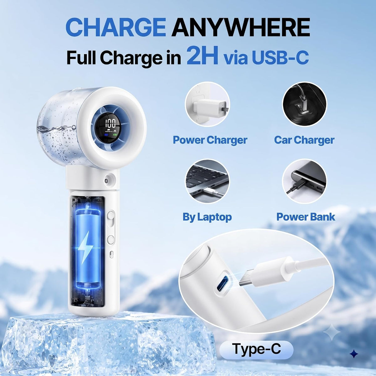 Portable Handheld Fan with Misting, Battery Powered Rechargeable Fans