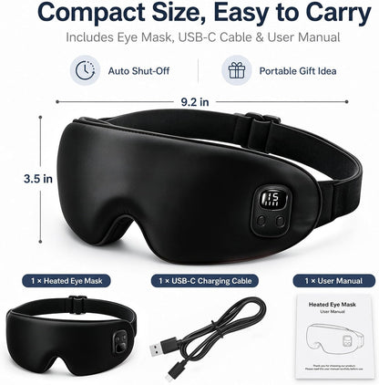 Cordless Heated Eye Mask-4 Heat Levels & 4 Timers Heated Eye Mask Rechargeable for Dry Eyes Warm Compress for Eyes Home Office Travel Sleep Soft Adjustable Portable Eye Mask Gift for Women Men