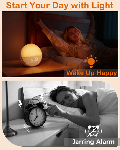 Sunrise Alarm Clock with Sounds Machine:Gentle Gradual Wake Up Light for Heavy Sleepers Relieve Anxiety Dimmable Clock with Bluetooth Memory for Bedroom - White Noise Machine with 30 Sleep Sounds