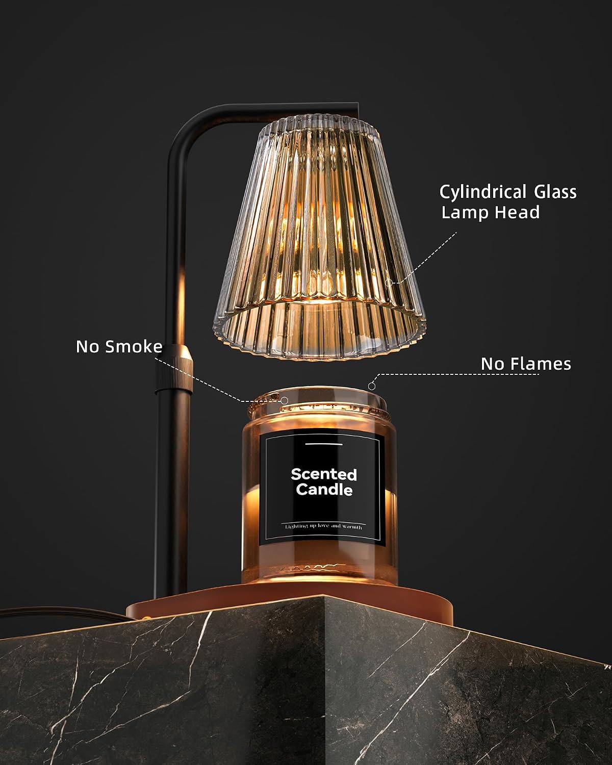 Candle Warmer Lamp with Timer & Dimmer for Yankee Candles, Adjustable Height Candle Warmer for Jar Candles, Wax Melt Lamp for Home Decor & Gifts, Black, 2 Bulbs