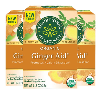 Traditional Medicinals Organic Ginger Aid Herbal Tea, Promotes Healthy Digestion, (Pack of 3) - 48 Tea Bags Total