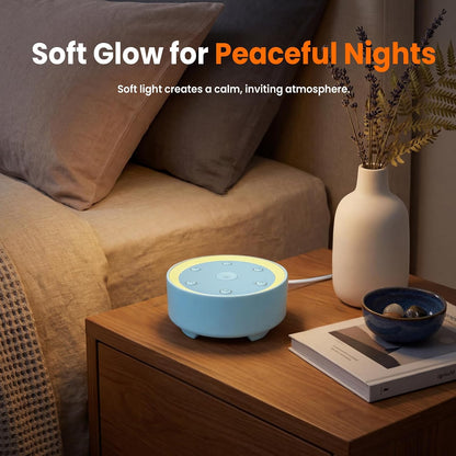 Kipcush White Noise Machine for Sleeping – High-Fidelity Non-Looping Sounds, Dimmable Night Light, USB Powered, Sleep Sound Machine for Baby, Kids & Adults (A - Model White+, Standard)