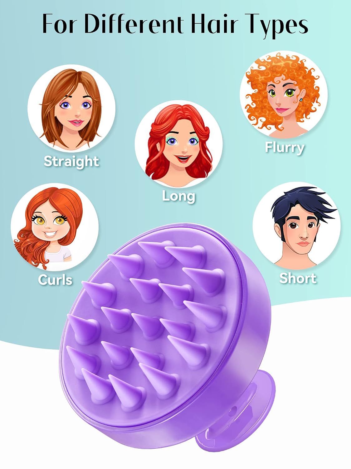 HEETA Scalp Massager Hair Growth, Soft Silicone Scalp Scrubber Shampoo Brush for Exfoliation, Dandruff Removal Head Massage Stress Relax, Wet & Dry Use for Thick Thin Curly Hair Care, Black