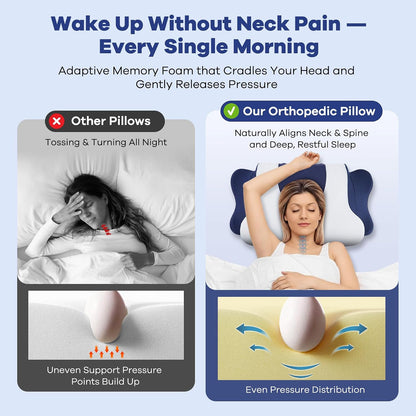 DONAMA Cervical Pillow for Neck and Shoulder,Contour Memory Foam Pillow,Ergonomic Neck Support Pillow for Side Back Stomach Sleepers with Pillowcase