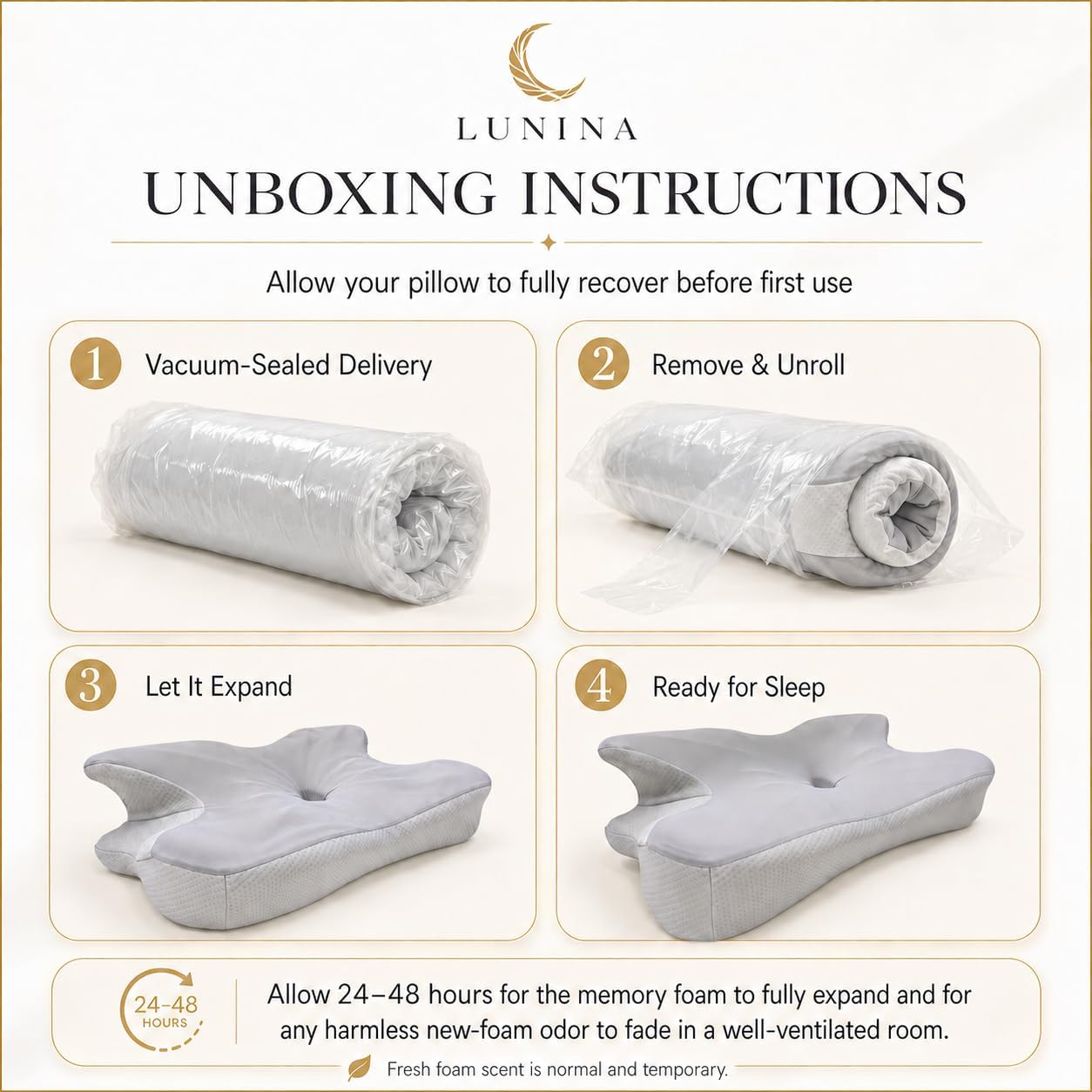 LUNINA Cervical Pillow for Neck Support, Memory Foam Contour Pillow | CertiPUR-US Certified, Medium-Firm Support