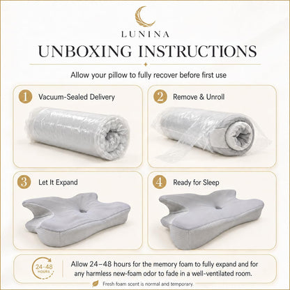 LUNINA Cervical Pillow for Neck Support, Memory Foam Contour Pillow | CertiPUR-US Certified, Medium-Firm Support