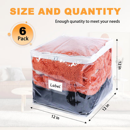 Clear Zippered Plastic Clothes Storage Bags, 6 Pack, White