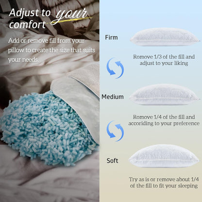 BETU Cooling Pillow Queen Size, Shredded Memory Foam Pillow for Hot Sleepers, Adjustable Firm Soft Support Pillows, Cool Bed Pillows for Side Back Stomach Sleeping Sleepers, gifts for boyfriend, White