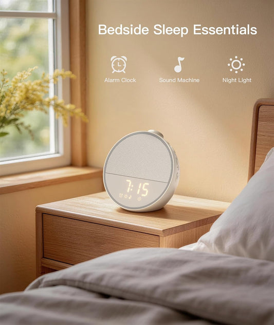 Sound Machine - Alarm Clock White Noise Sound Machine for Sleep, Night Light, 30 Soothing Sounds, 10 Gentle Alarms, Sleep Timer, Screen-Free Sleep Routine for Adults, Travel, Nightstand, Office