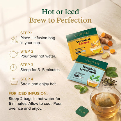 VAHDAM, Assorted Herbal Tea Sampler (18 Tea Bags, 9 Flavors) Caffeine-Free, Non-GMO | Delightful Natural Flavours, Individually Wrapped Tea Bags | Herbal Tea Assortment