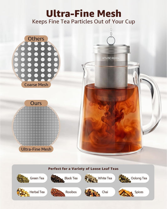 HOUSE AGAIN Tea Infuser, Extra Fine Mesh Tea Infusers for Loose Tea, 18/8 Stainless Steel Tea Strainer with Extended Chain Hook, Tea Steeper for Brew Tea, Spices & Seasonings Small × 2
