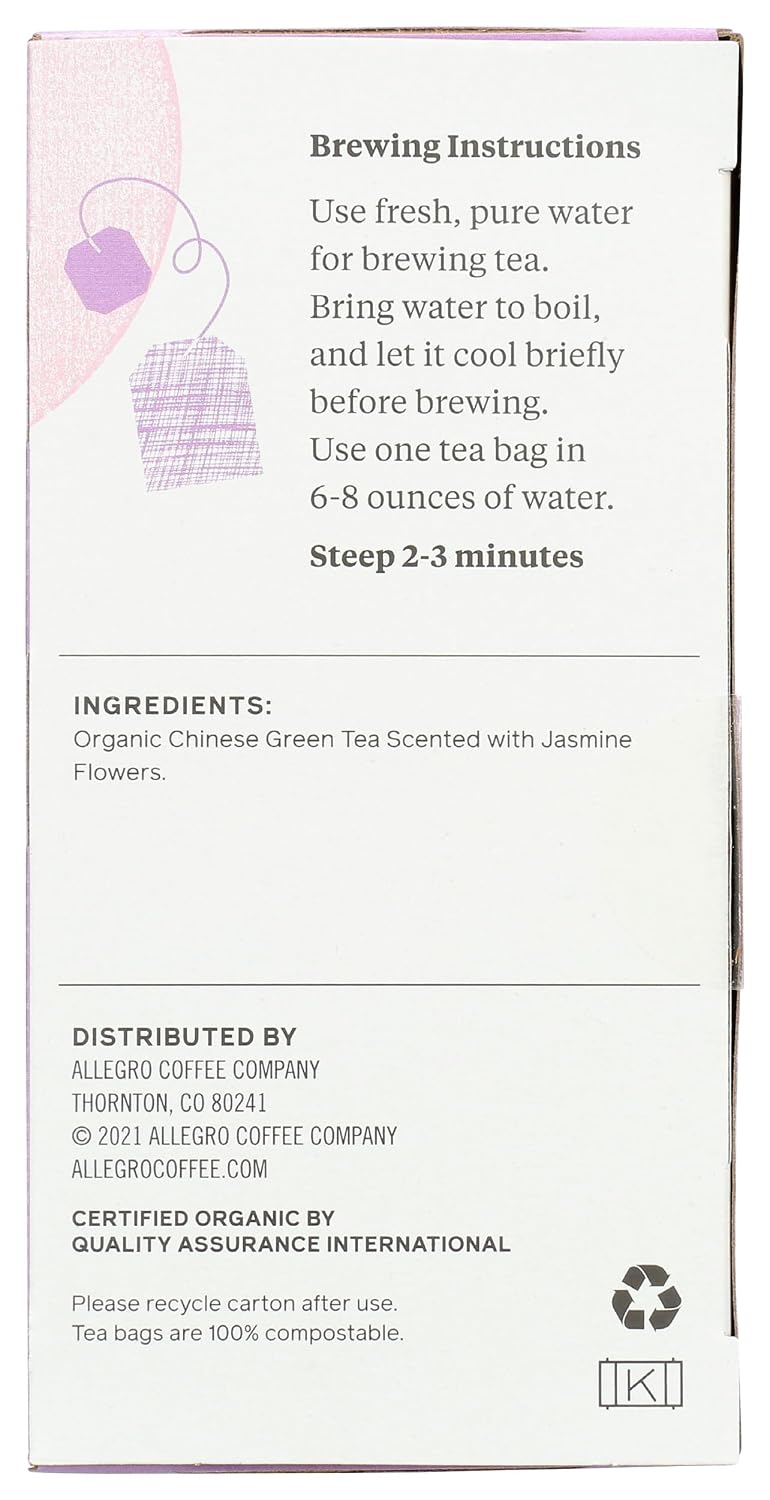Allegro Tea, Organic Jasmine Green Tea Bags, 20 ct