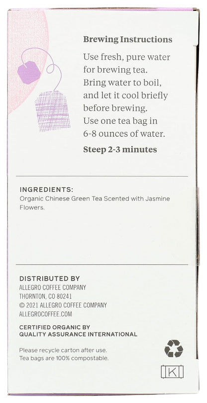 Allegro Tea, Organic Jasmine Green Tea Bags, 20 ct