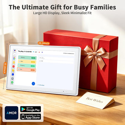 Digital Calendar, 10.1 Inch Electronic Calendar for Family Schedules, Smart Touchscreen Interactive Family Planner with Chore Chart, Meal Planner, Digital Picture Display, Gift for Mom Dad Mother (Wood Grain Color)