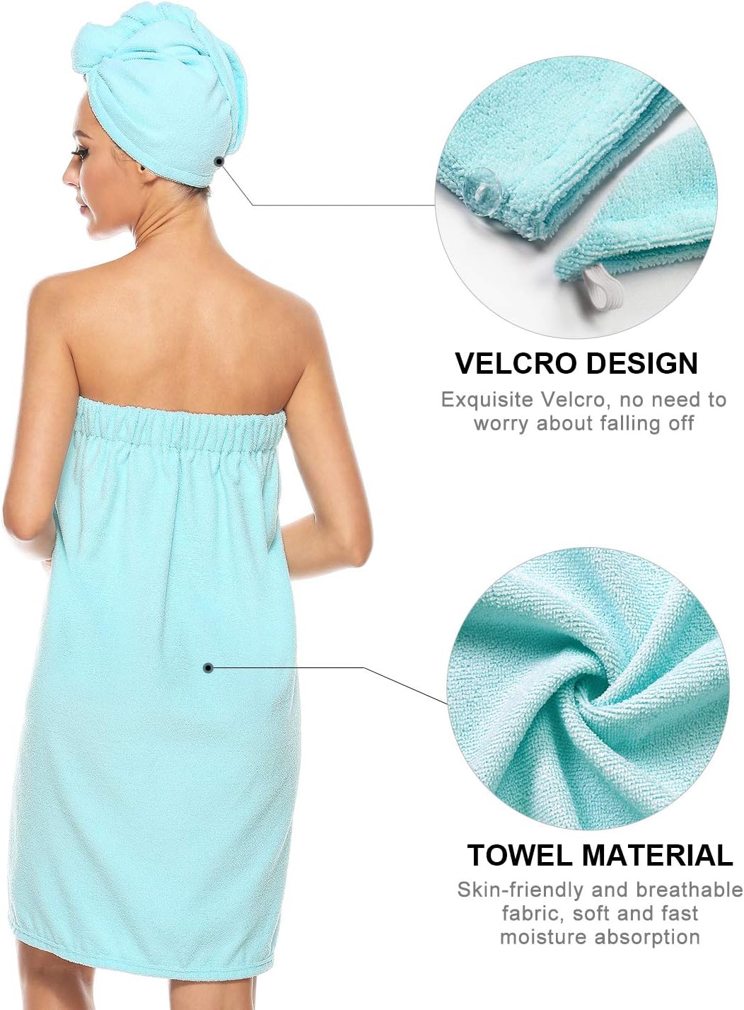 Kniffi Women's Spa Wrap & Hair Towel Body Wrap Adjustable Closure Bathrobe