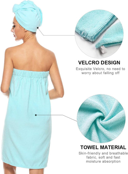 Kniffi Women's Spa Wrap & Hair Towel Body Wrap Adjustable Closure Bathrobe