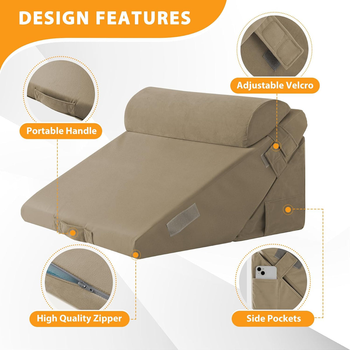 Ruqmuis Wedge Pillow Set for After Surgery, 3PCS Adjustable 9&12 Inch Bed Wedge Pillow for Sleeping, Incline Pillow Wedge for Headboard, Post Surgery, Acid Reflux, Neck&Back Support, White/Grey