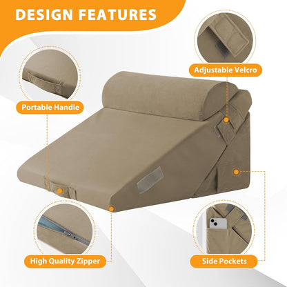 Ruqmuis Wedge Pillow Set for After Surgery, 3PCS Adjustable 9&12 Inch Bed Wedge Pillow for Sleeping, Incline Pillow Wedge for Headboard, Post Surgery, Acid Reflux, Neck&Back Support, White/Grey