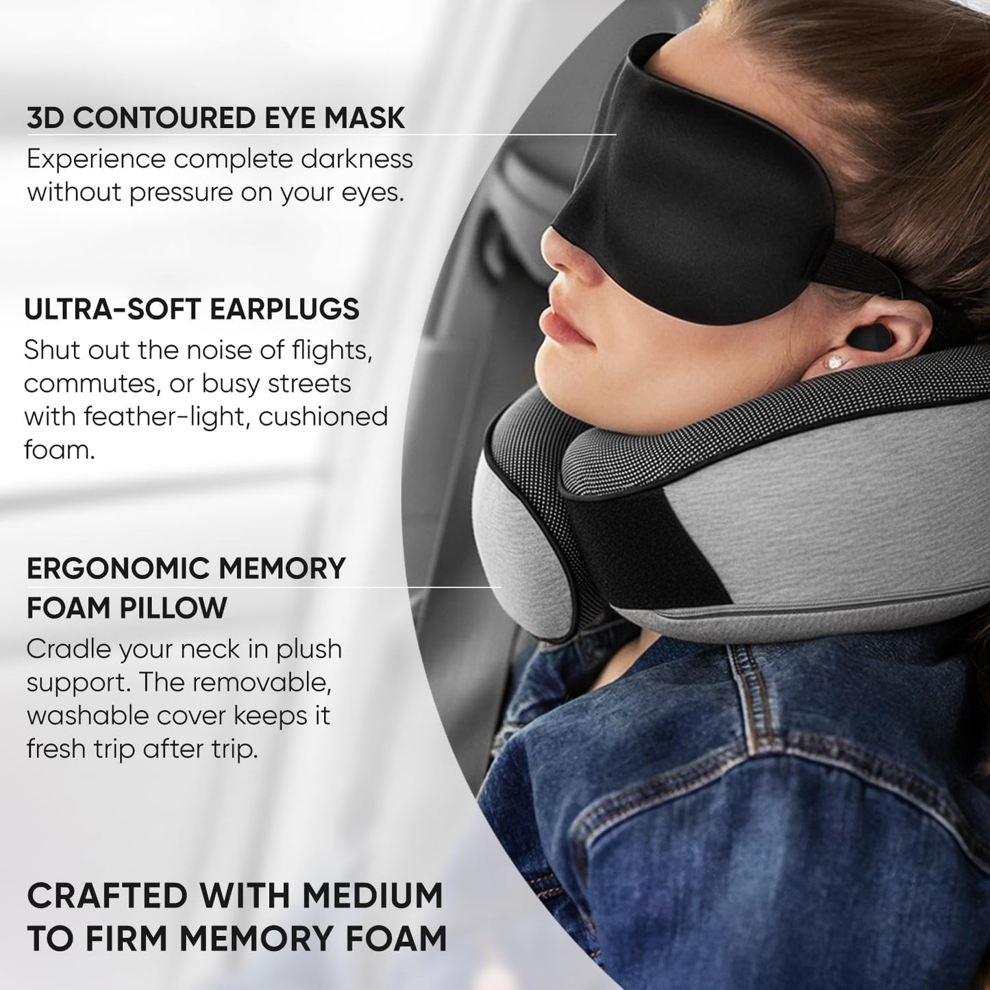 Proglobe Travel Neck Pillow for Airplanes, Long Haul Flight Kit, Grey