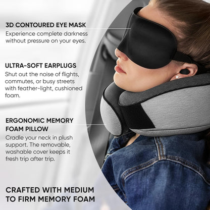 Proglobe Travel Neck Pillow for Airplanes, Long Haul Flight Kit, Grey