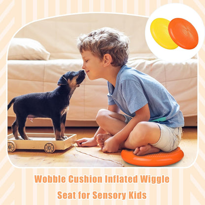 Silipull 2 Pcs Wiggle Seat Inflated Wobble Cushion Flexible Balance Disc with Air Pump for Core Stability Strengthening Improving Posture Physical Exercise