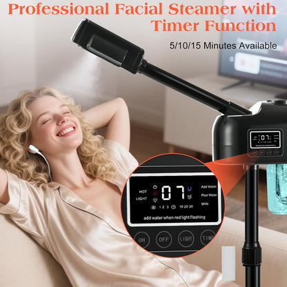 Professional Facial Steamer, Nano Ionic Hot Mist Spray, Stand Facial Steamer for Estheticians, Timer, Vaporizador Face Steamer for Deep Cleansing & Hydration, Home Salon SPA