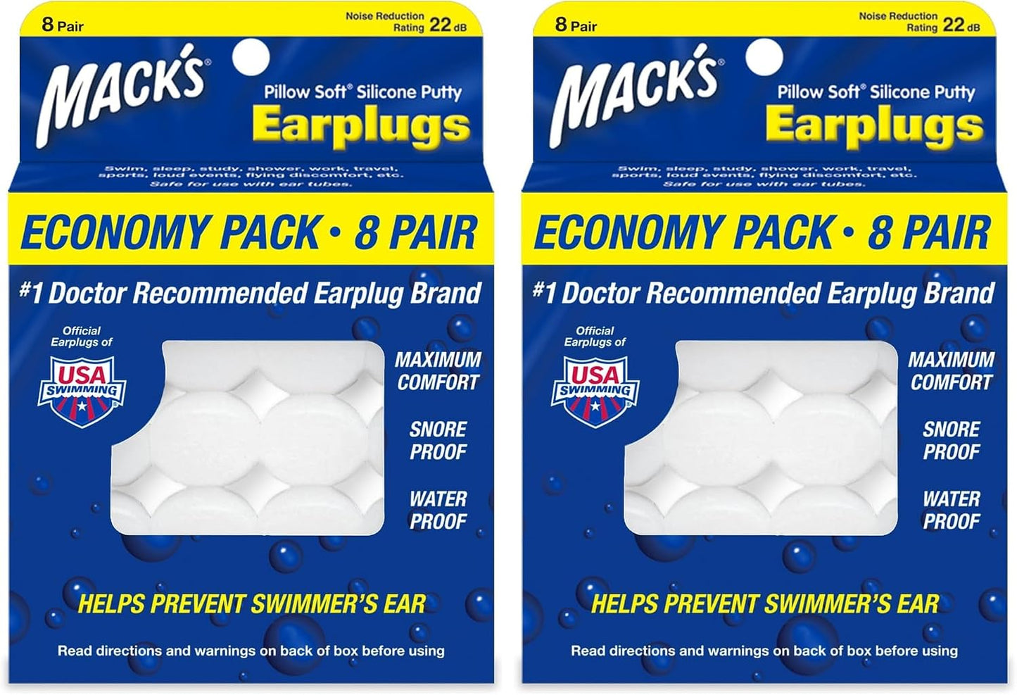 Mack's Pillow Soft Silicone Earplugs, 8 Pair - The Original Moldable Silicone Putty Ear Plugs for Sleeping, Snoring, Swimming, Travel, Concerts and Studying | Made in USA