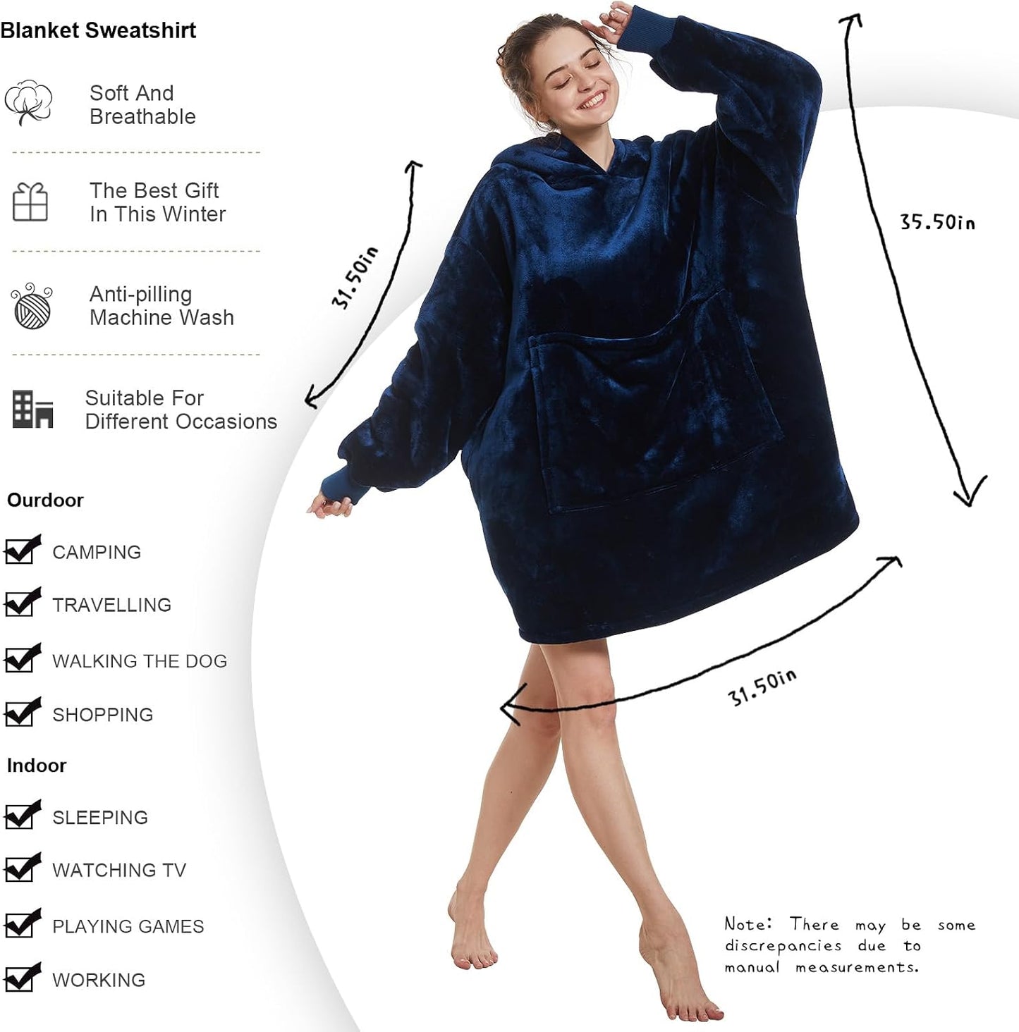 Aemilas Wearable Blanket Hoodie - Warm Sherpa Blanket Sweatshirt as Gifts for Adult Women Mom Men, One Size Fits All