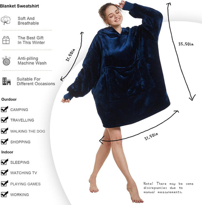 Aemilas Wearable Blanket Hoodie - Warm Sherpa Blanket Sweatshirt as Gifts for Adult Women Mom Men, One Size Fits All