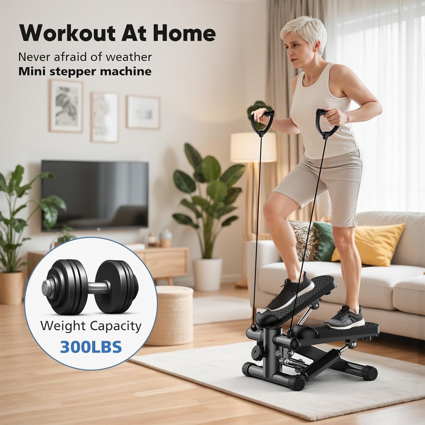 Sweetcrispy Mini Stair Steppers with Resistance Bands for Exercise at Home, Portable Exercise Twist Stepper Machine for Full Body Workout, 300LBS Capacity