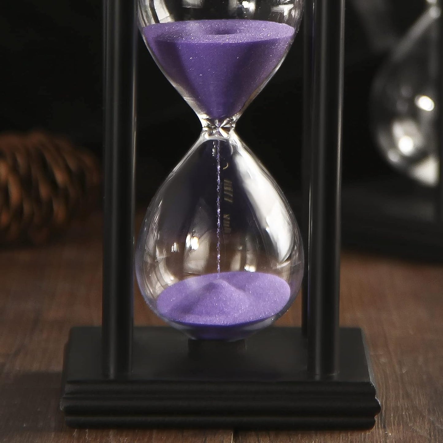 Hourglass Sand Timer,Black Wooden 30/45/60 Minute Sandglass Timer for Home,Desktop,Classroom Kitchen Restaurant Office Living Room Decor (30 Min, Purple Sand)