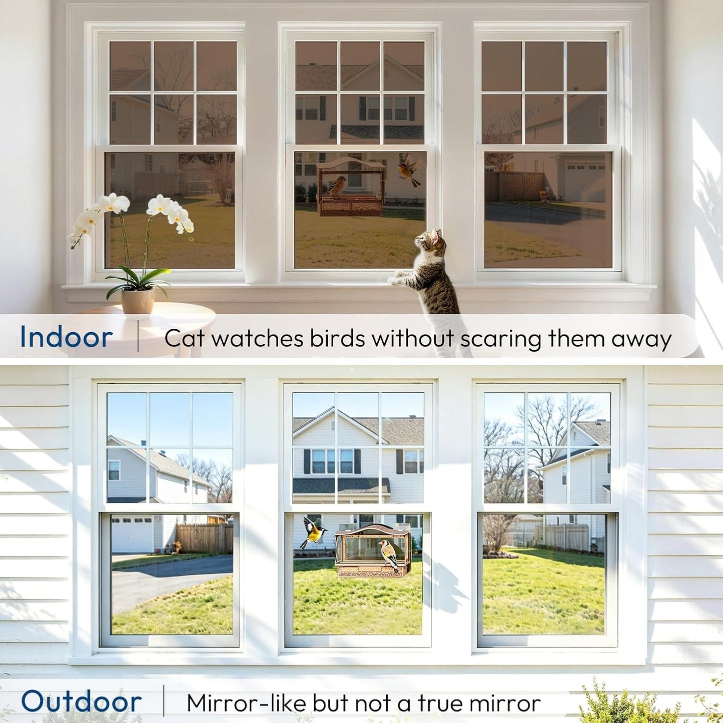 rabbitgoo Window Privacy Film One Way Window Tint for Home, Removable Reflective Heat Sun Blocking Anti UV Glass Door Covering, Mirror Tinting Film House Office, 17.5 Inch X 6.5 Feet, Black Silver