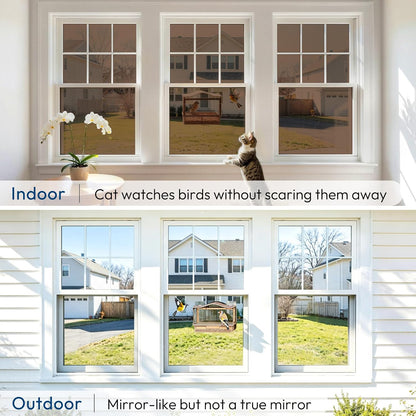 rabbitgoo Window Privacy Film One Way Window Tint for Home, Removable Reflective Heat Sun Blocking Anti UV Glass Door Covering, Mirror Tinting Film House Office, 17.5 Inch X 6.5 Feet, Black Silver