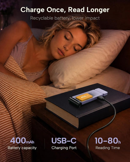 86lux Book Light, Rechargeable Clip-On LED Reading Light for Bed & Night Use - 3 Color Temperatures with Stepless Dimming, Ultralight Bookmark Design for Book Lovers, Grey