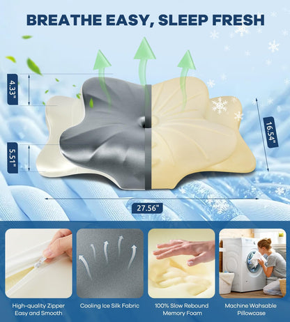 DONAMA Cervical Pillow for Neck and Shoulder,Contour Memory Foam Pillow,Ergonomic Neck Support Pillow for Side Back Stomach Sleepers with Pillowcase
