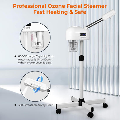 Professional Facial Steamer for Estheticians, Hot Mist & Timer Function, Vaporizador Facial Professional Steamer On Wheels for Home Use & Spa Salon Skin Cleasning