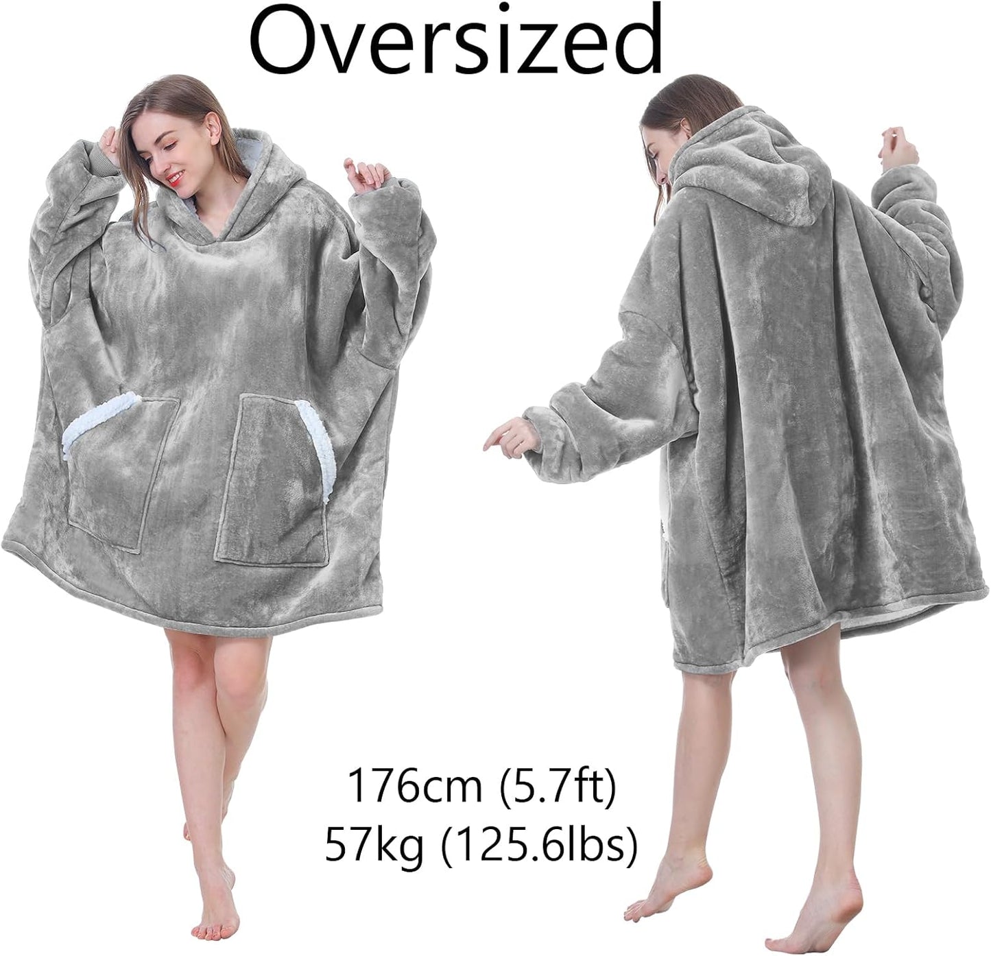 Kipswiza Wearable Blanket Hoodie Gifts for Women and Men, Oversized Cozy Warm Flannel Sherpa Hooded Blankets Sweatshirt with Giant Pockets for Adult and Teens, Dark Gray