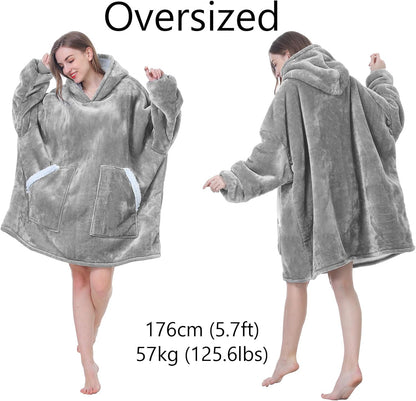 Kipswiza Wearable Blanket Hoodie Gifts for Women and Men, Oversized Cozy Warm Flannel Sherpa Hooded Blankets Sweatshirt with Giant Pockets for Adult and Teens, Dark Gray