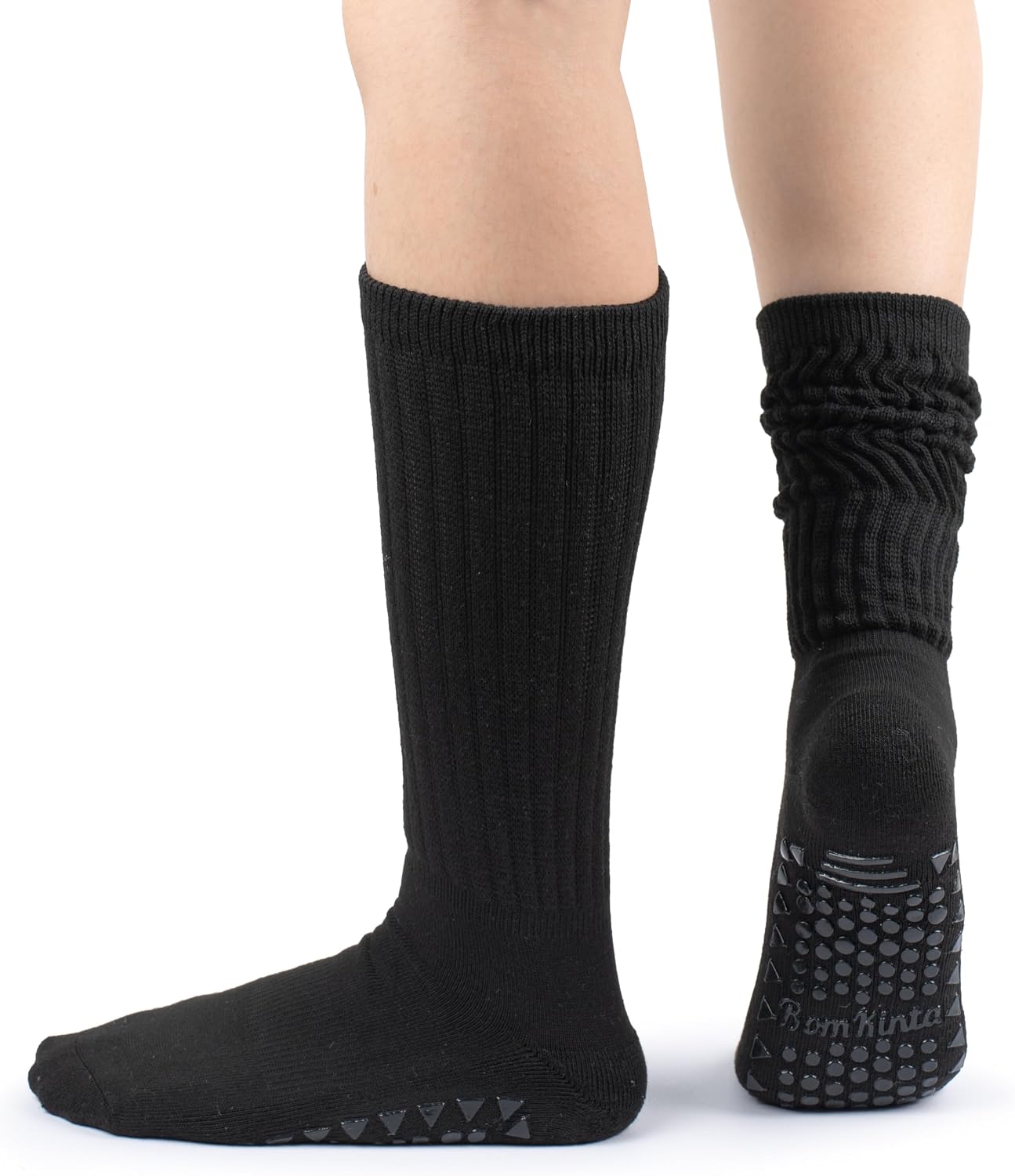 BomKinta Pilates Socks with Grips for Women - Yoga Grippy Slouch Scrunch Sock - Slipper Socks for Barre Workout Hospital