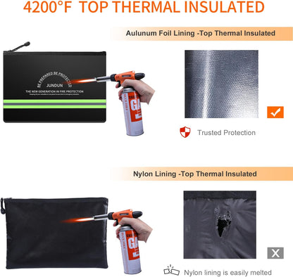 JUNDUN Fireproof Document Bags,14.2”x 10.0”Waterproof Fireproof