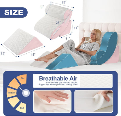 4PCS Orthopedic Bed Wedge Pillow Set for Sleeping, Post Surgery Foam Support Pillows for Back, Neck and Leg Pain Relief, Adjustable Triangle Pillow – Acid Reflux, GERD & Snoring Recovery, White Grey