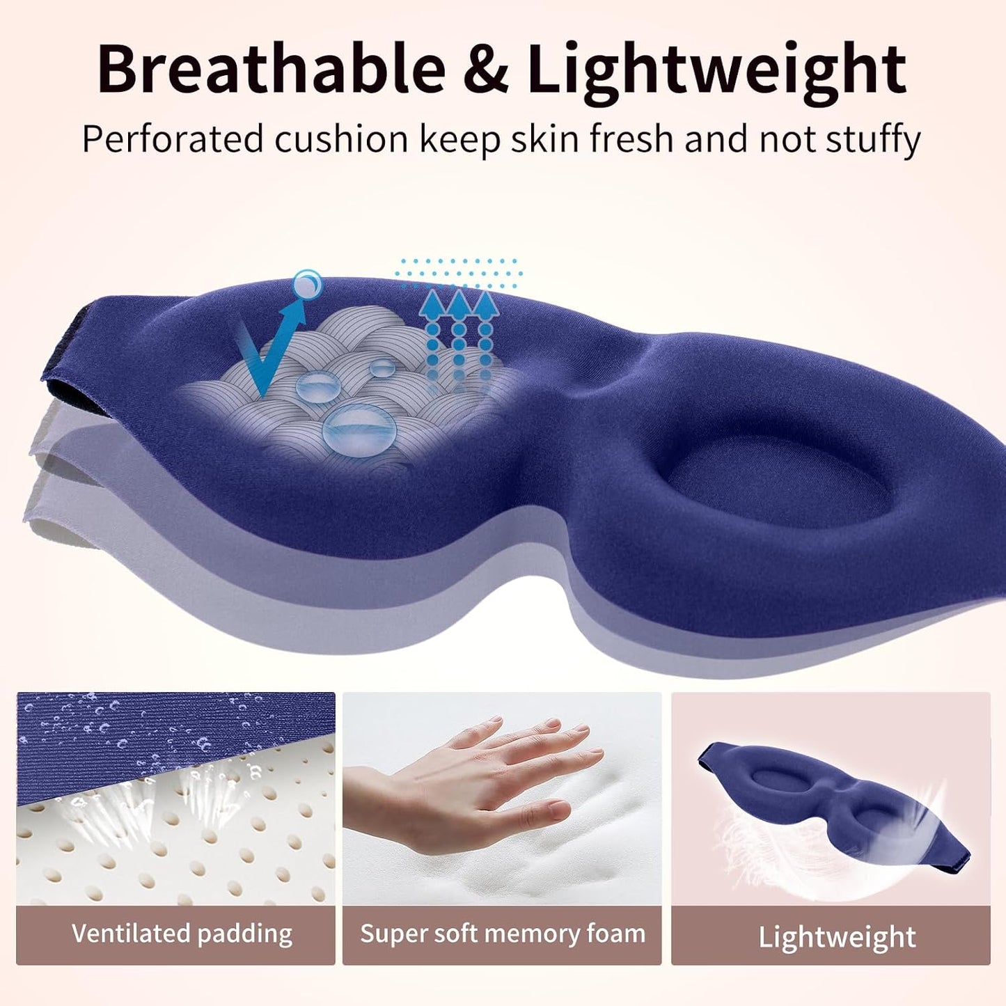 NEWVANGA Sleep Mask for Back and Side Sleeper, Block Out Light, Luxury Sleeping Eye Mask of 3D Night Blindfold, Zero Pressure Breathable Travel Eye Cover Black