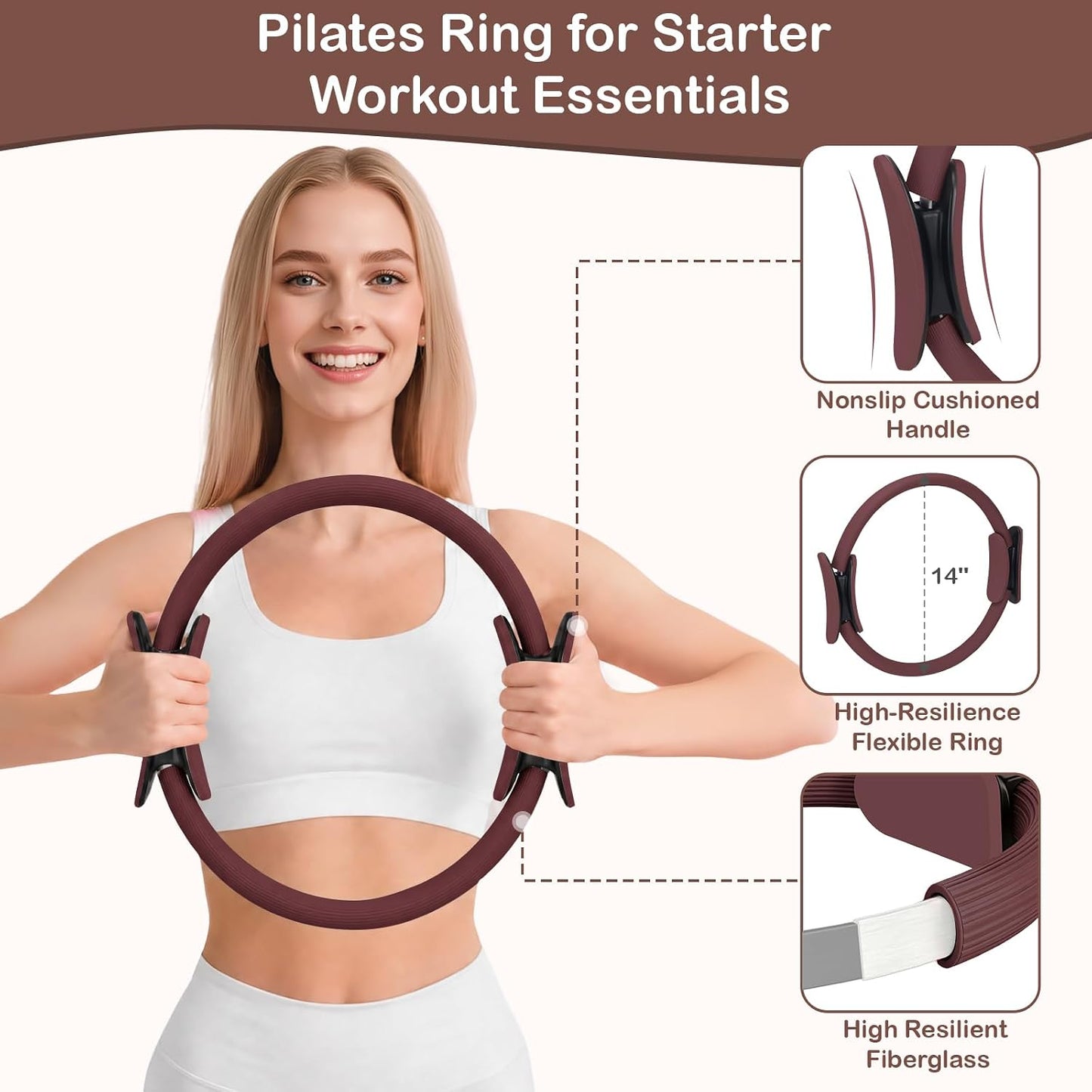 Hoedia Pilates Kit for Women, Pilates Equipment Ring and Ball Set with Resistance Bands, Yoga Strap, Core Sliders, Socks, Bag & Guide for Starter Home Workout Fitness Gym Essentials